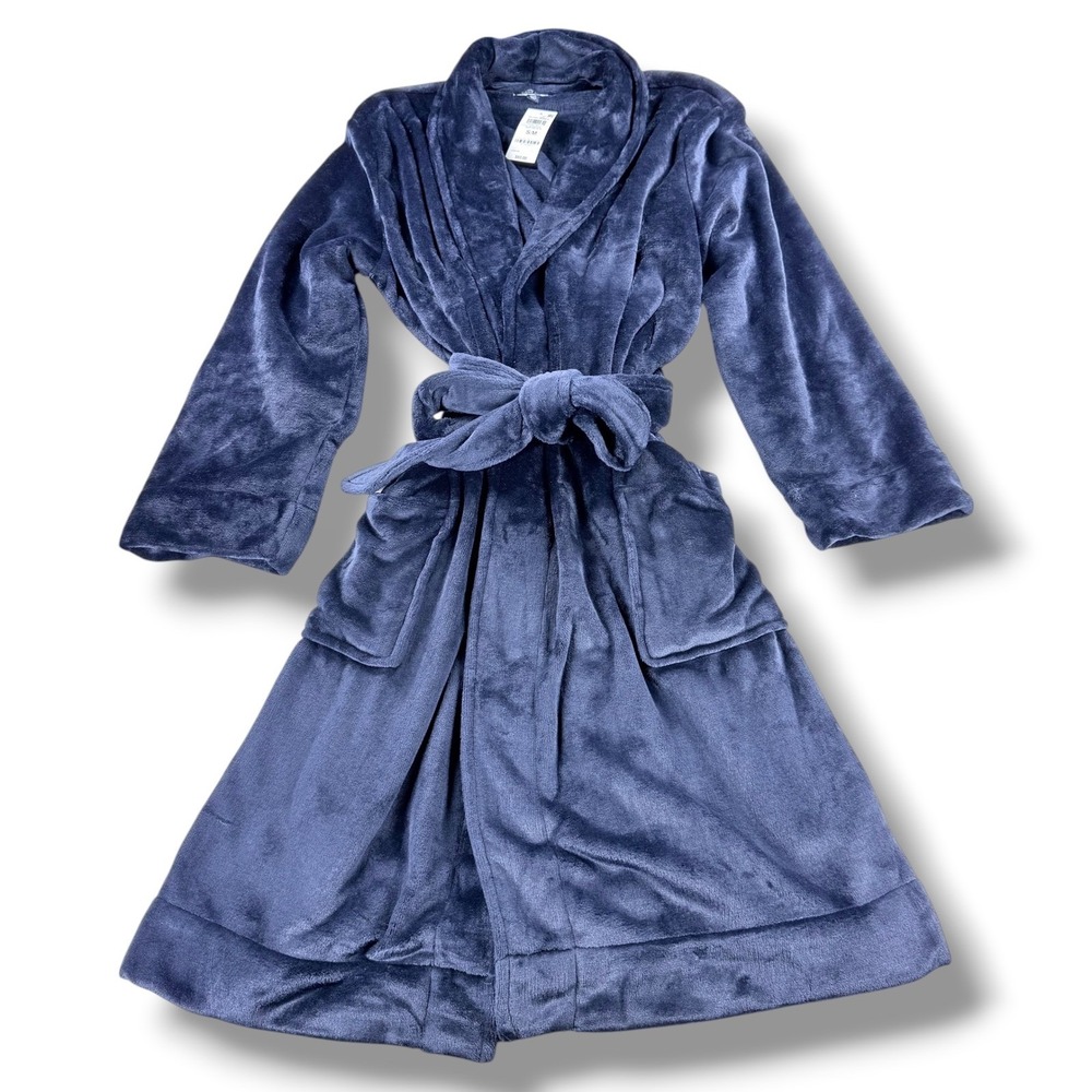 Club Room Robe Men's Navy Blue Fleece Plush Shawl Collar Size L/XL Small Medium - Picture 3 of 8